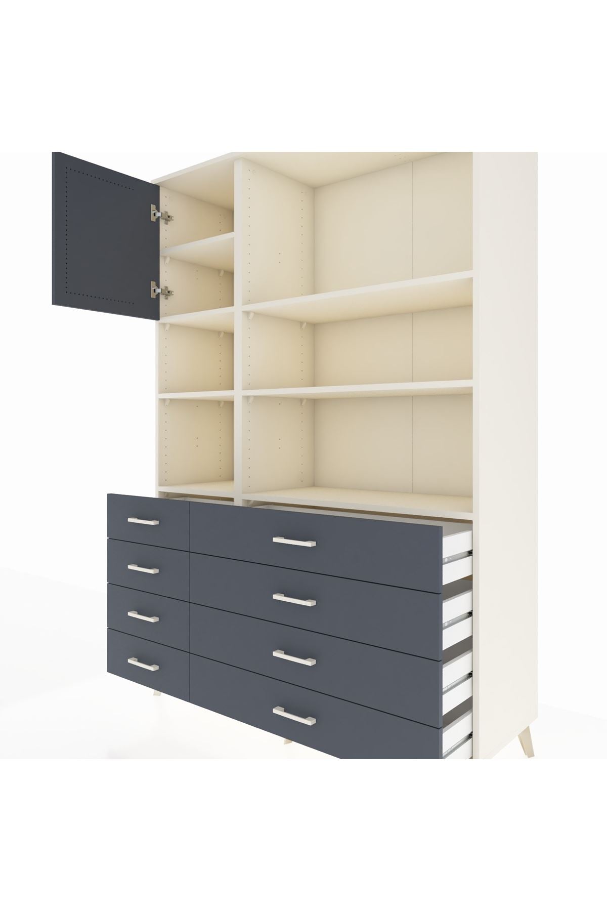 Hyperion Dolap 7 Raflı 8 Çekmeceli Tek Kapaklı  132x44x195 Aytaşı-Antrasit/Antrasit