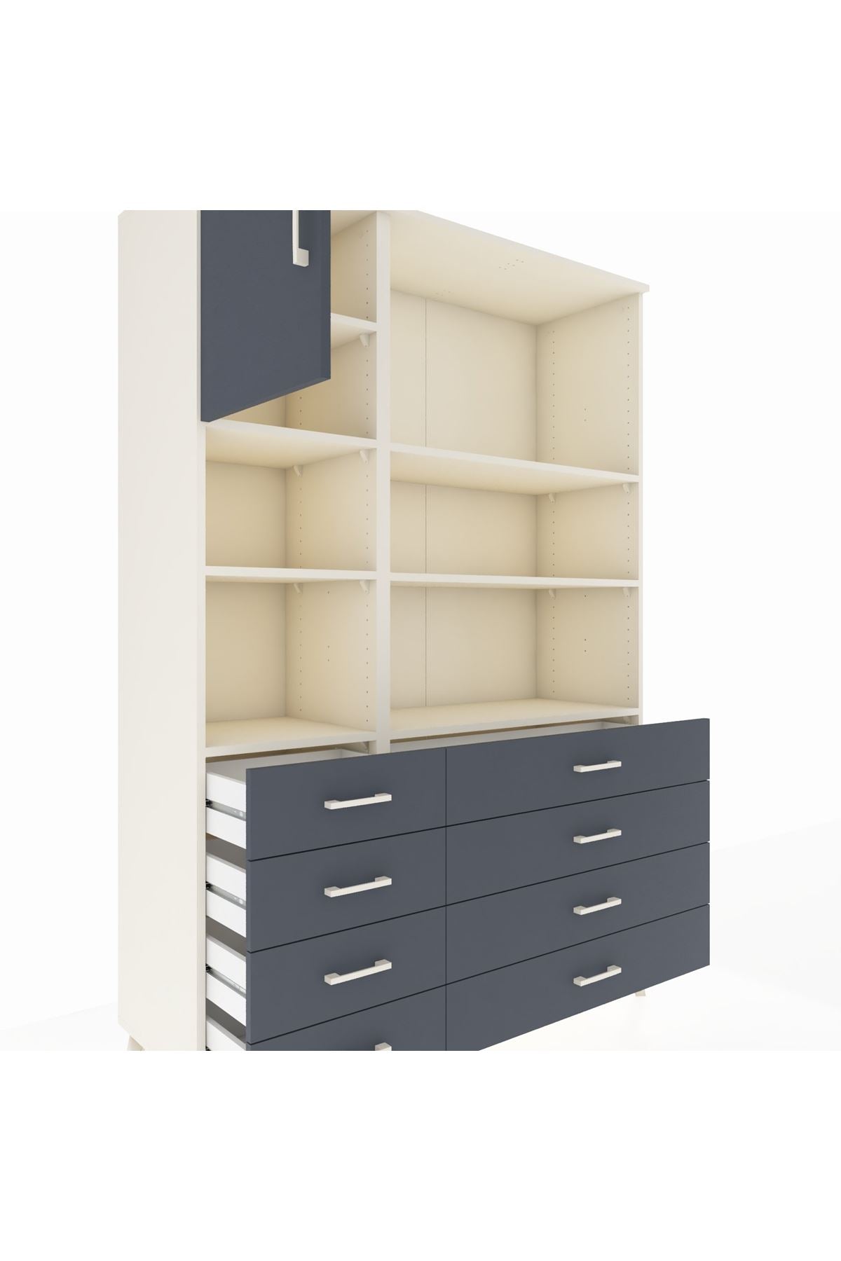 Hyperion Dolap 7 Raflı 8 Çekmeceli Tek Kapaklı  132x44x195 Aytaşı-Antrasit/Antrasit