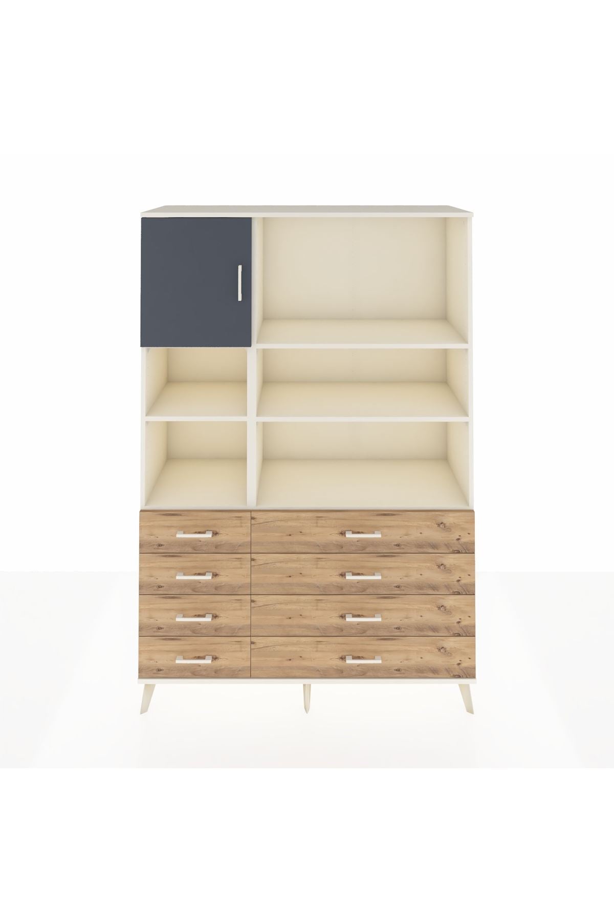 Hyperion Dolap 7 Raflı 8 Çekmeceli Tek Kapaklı  132x44x195 Aytaşı-Antrasit/Çam