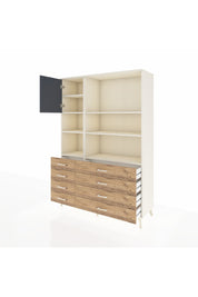 Hyperion Dolap 7 Raflı 8 Çekmeceli Tek Kapaklı  132x44x195 Aytaşı-Antrasit/Çam