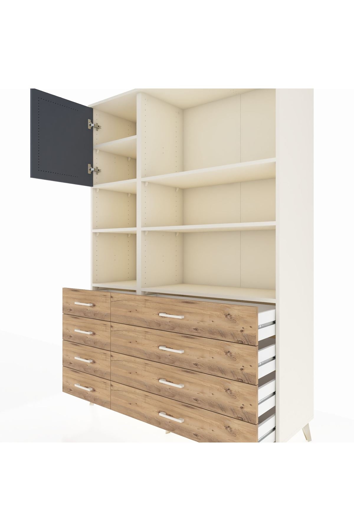 Hyperion Dolap 7 Raflı 8 Çekmeceli Tek Kapaklı  132x44x195 Aytaşı-Antrasit/Çam