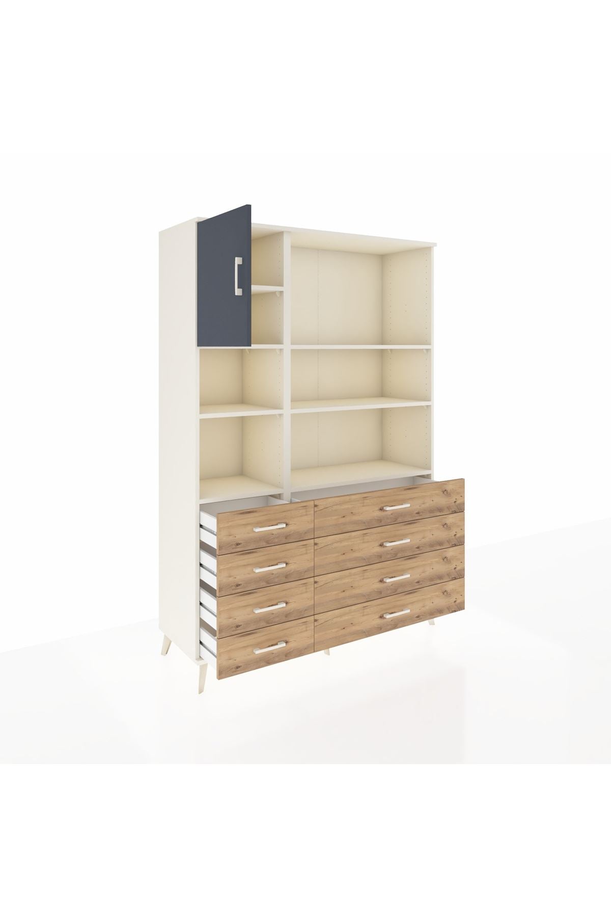 Hyperion Dolap 7 Raflı 8 Çekmeceli Tek Kapaklı  132x44x195 Aytaşı-Antrasit/Çam