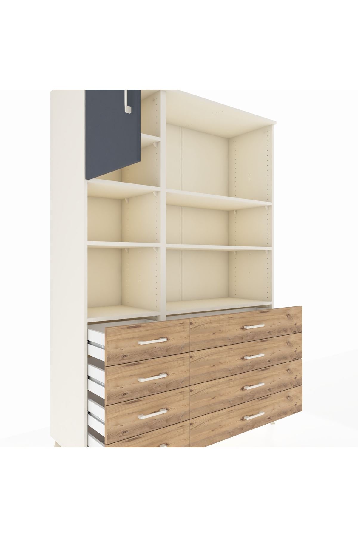 Hyperion Dolap 7 Raflı 8 Çekmeceli Tek Kapaklı  132x44x195 Aytaşı-Antrasit/Çam