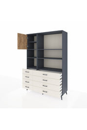 Hyperion Dolap 7 Raflı 8 Çekmeceli Tek Kapaklı  132x44x195 Antrasit-Çam/Aytaşı