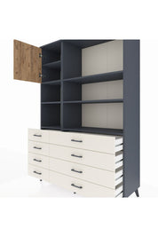 Hyperion Dolap 7 Raflı 8 Çekmeceli Tek Kapaklı  132x44x195 Antrasit-Çam/Aytaşı
