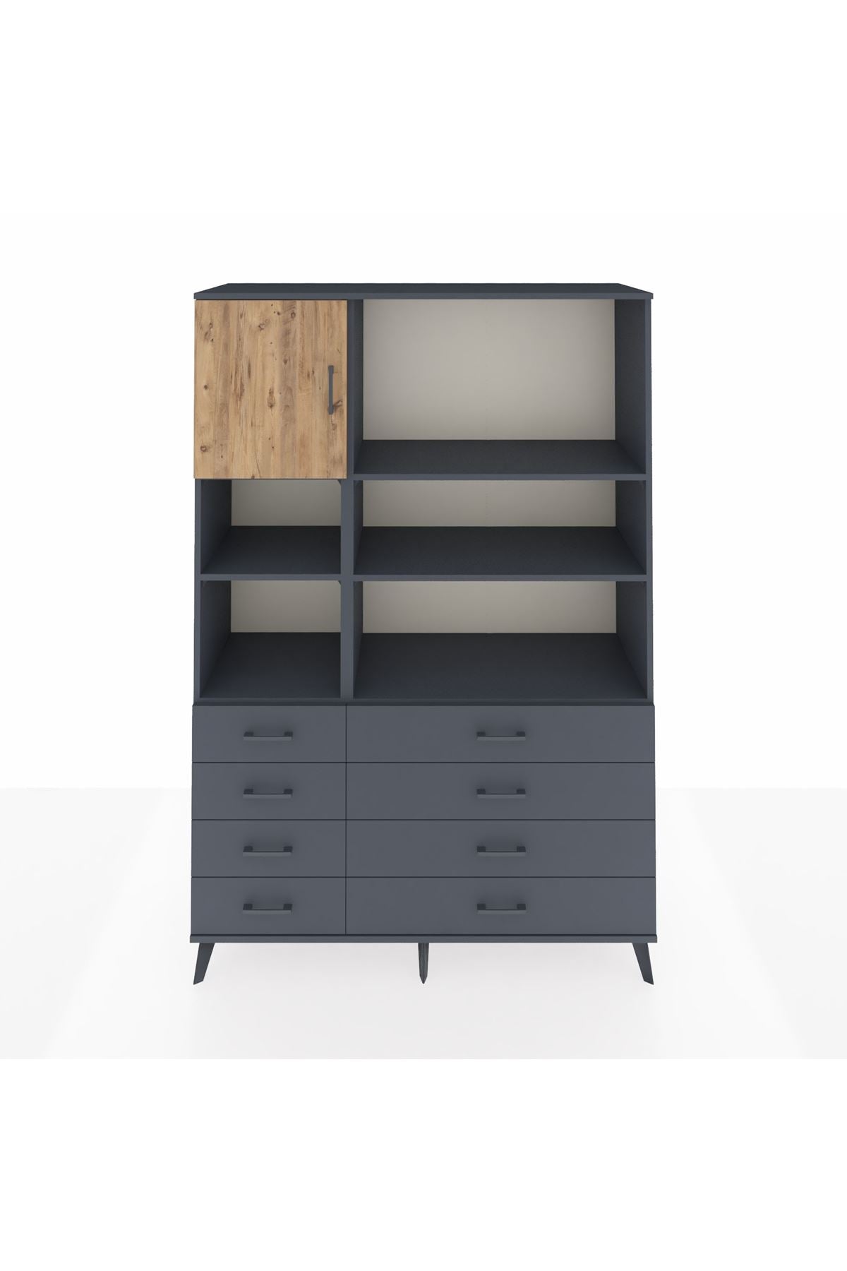 Hyperion Dolap 7 Raflı 8 Çekmeceli Tek Kapaklı  132x44x195 Antrasit-Çam/Antrasit