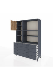 Hyperion Dolap 7 Raflı 8 Çekmeceli Tek Kapaklı  132x44x195 Antrasit-Çam/Antrasit