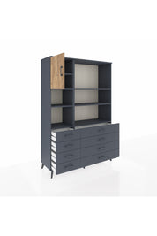 Hyperion Dolap 7 Raflı 8 Çekmeceli Tek Kapaklı  132x44x195 Antrasit-Çam/Antrasit