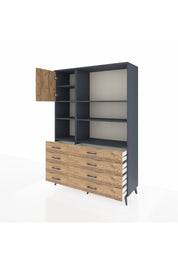 Hyperion Dolap 7 Raflı 8 Çekmeceli Tek Kapaklı  132x44x195 Antrasit-Çam/Çam