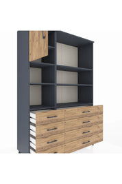 Hyperion Dolap 7 Raflı 8 Çekmeceli Tek Kapaklı  132x44x195 Antrasit-Çam/Çam