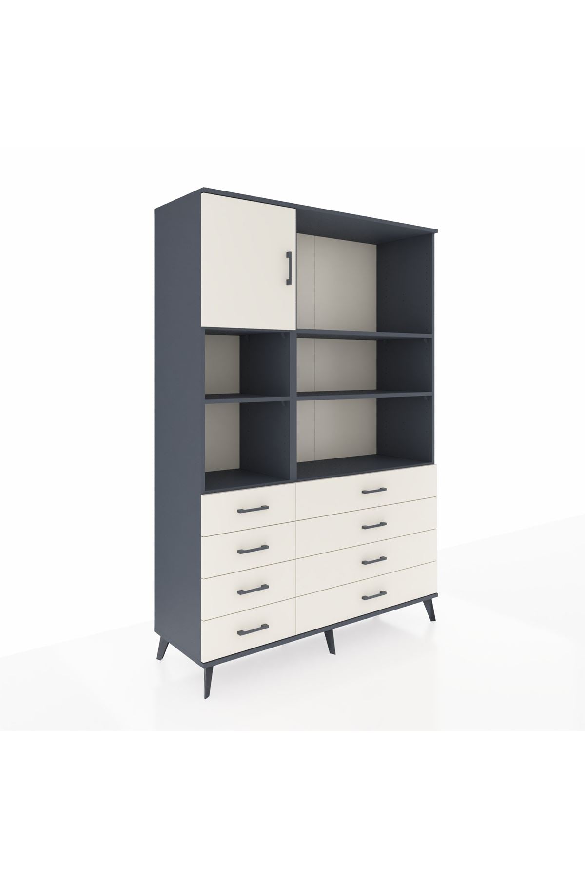 Hyperion Dolap 7 Raflı 8 Çekmeceli Tek Kapaklı  132x44x195 Antrasit-Aytaşı/Aytaşı