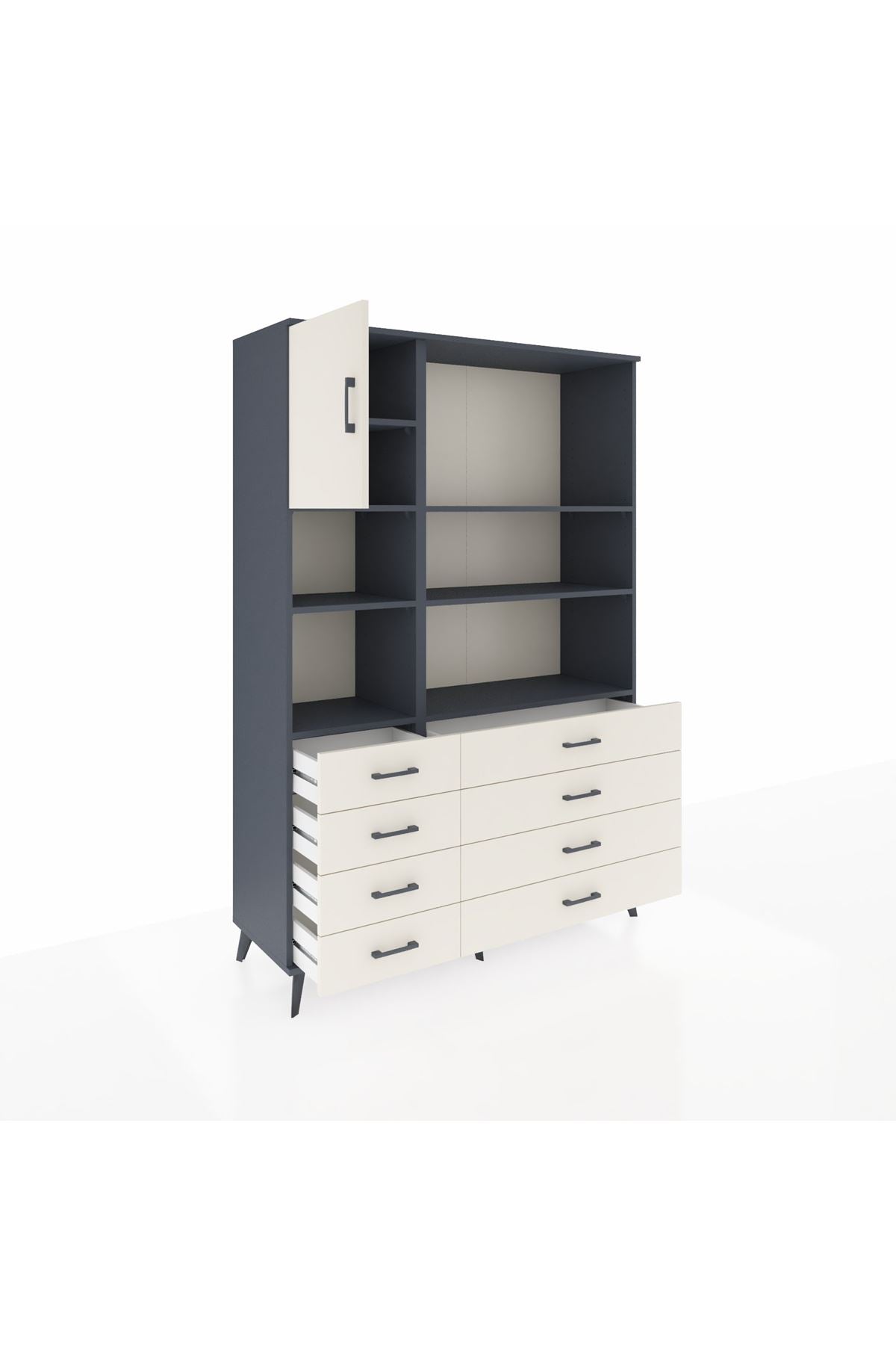 Hyperion Dolap 7 Raflı 8 Çekmeceli Tek Kapaklı  132x44x195 Antrasit-Aytaşı/Aytaşı