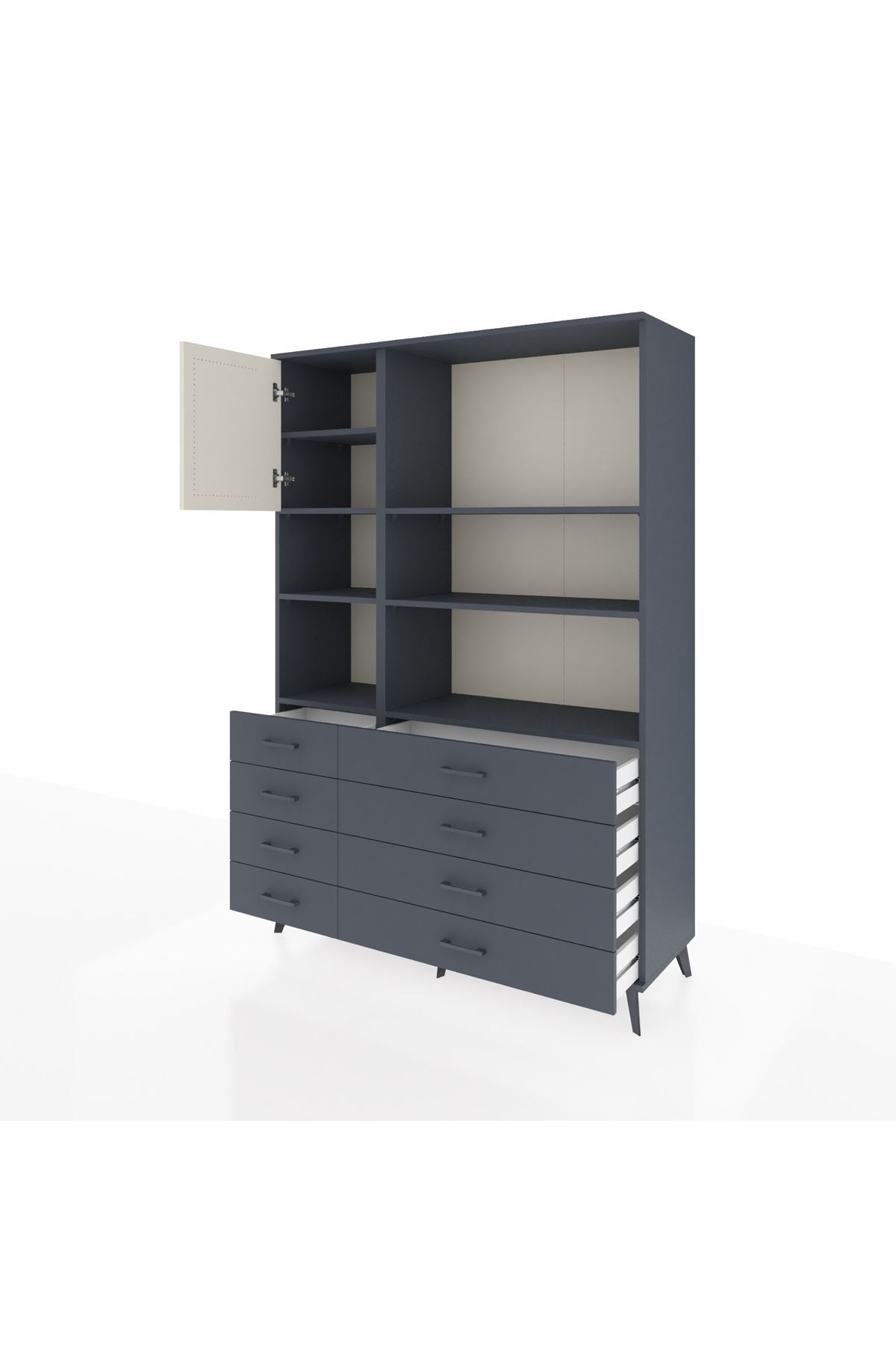 Hyperion Dolap 7 Raflı 8 Çekmeceli Tek Kapaklı  132x44x195 Antrasit-Aytaşı/Antrasit