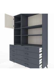 Hyperion Dolap 7 Raflı 8 Çekmeceli Tek Kapaklı  132x44x195 Antrasit-Aytaşı/Antrasit
