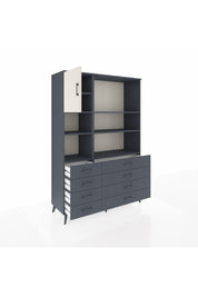 Hyperion Dolap 7 Raflı 8 Çekmeceli Tek Kapaklı  132x44x195 Antrasit-Aytaşı/Antrasit