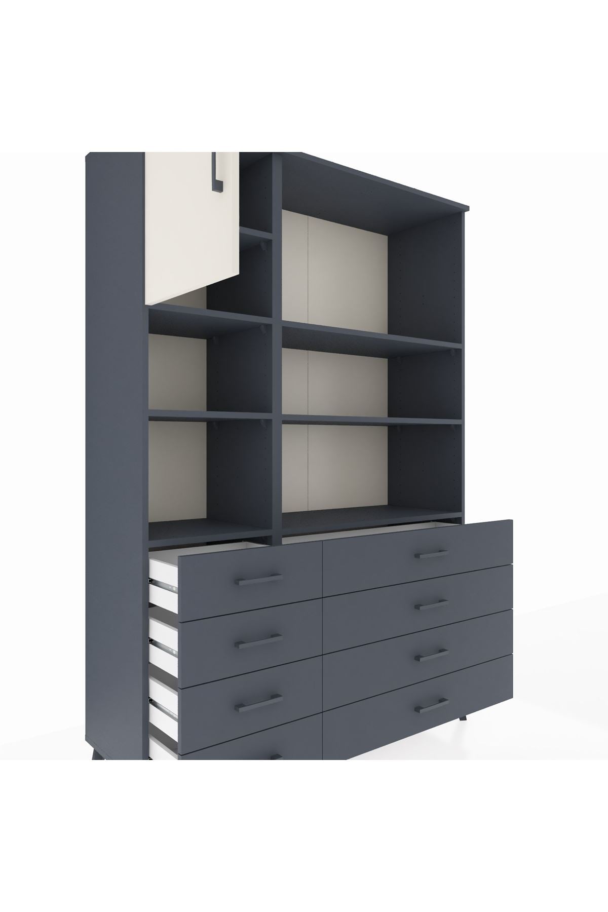 Hyperion Dolap 7 Raflı 8 Çekmeceli Tek Kapaklı  132x44x195 Antrasit-Aytaşı/Antrasit