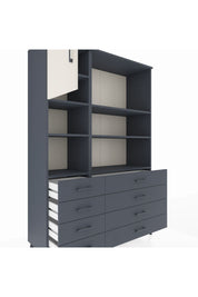 Hyperion Dolap 7 Raflı 8 Çekmeceli Tek Kapaklı  132x44x195 Antrasit-Aytaşı/Antrasit