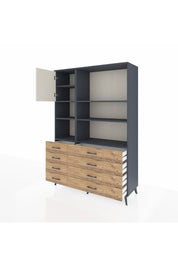 Hyperion Dolap 7 Raflı 8 Çekmeceli Tek Kapaklı  132x44x195 Antrasit-Aytaşı/Çam