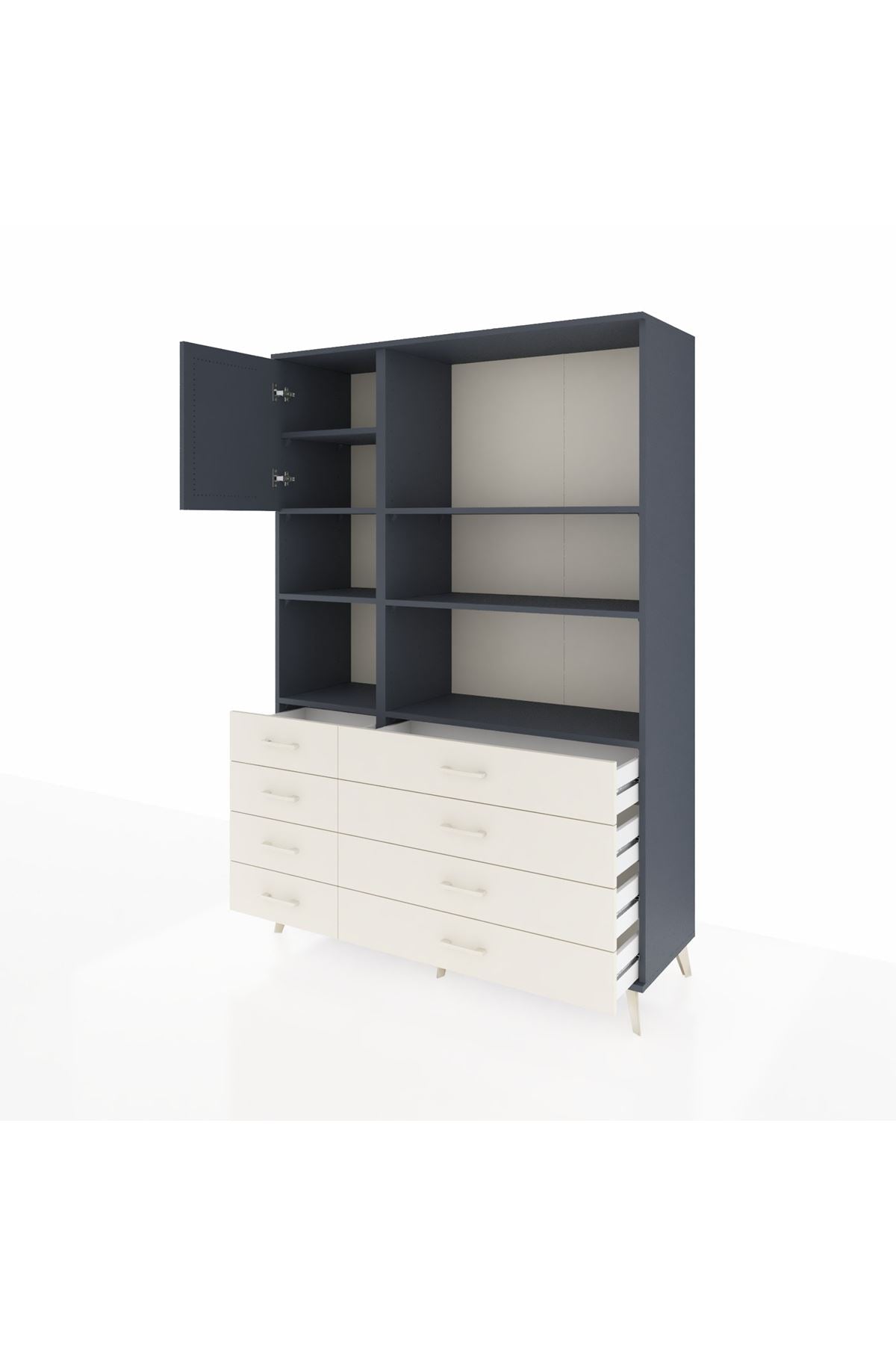 Hyperion Dolap 7 Raflı 8 Çekmeceli Tek Kapaklı  132x44x195 Antrasit-Antrasit/Aytaşı