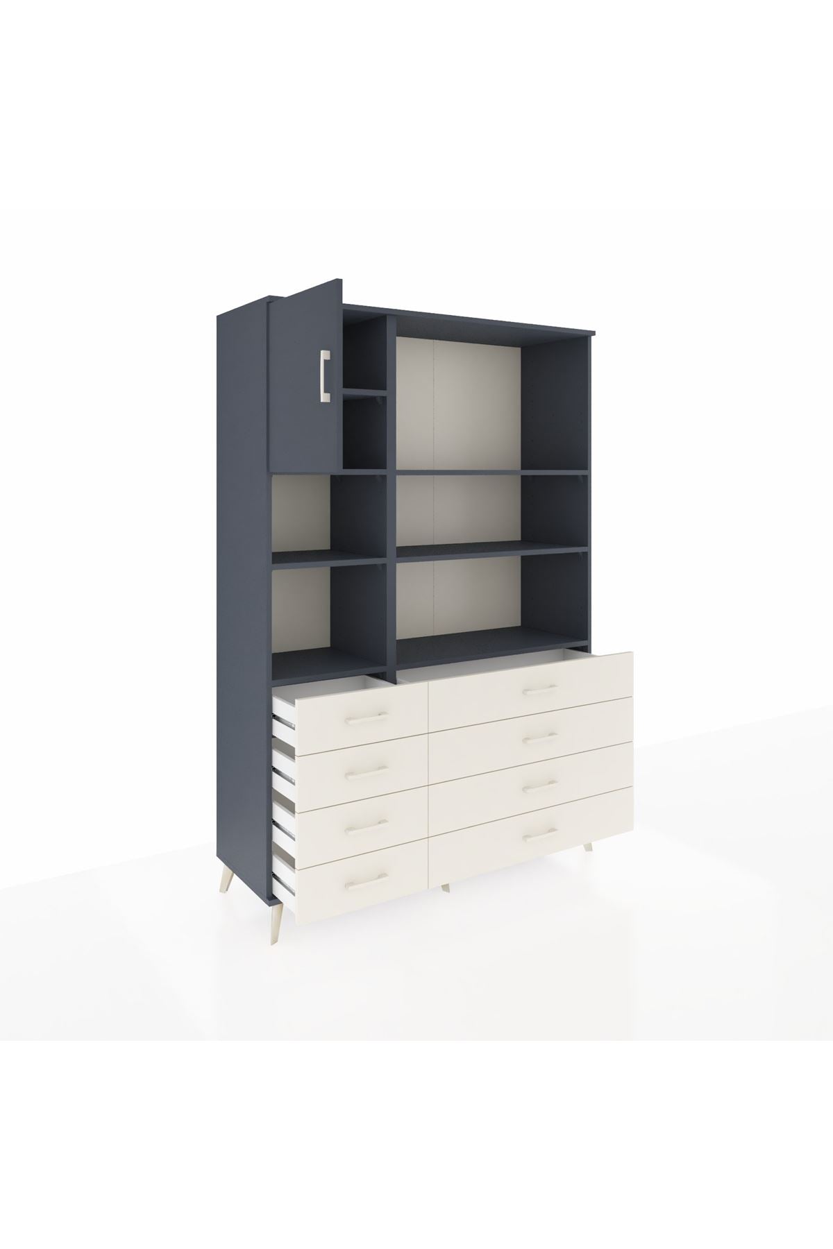 Hyperion Dolap 7 Raflı 8 Çekmeceli Tek Kapaklı  132x44x195 Antrasit-Antrasit/Aytaşı