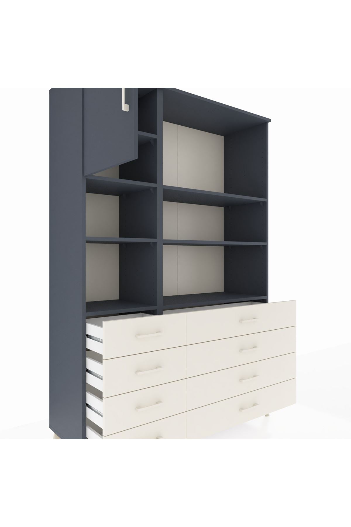 Hyperion Dolap 7 Raflı 8 Çekmeceli Tek Kapaklı  132x44x195 Antrasit-Antrasit/Aytaşı