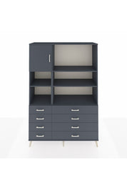 Hyperion Dolap 7 Raflı 8 Çekmeceli Tek Kapaklı  132x44x195 Antrasit-Antrasit/Antrasit