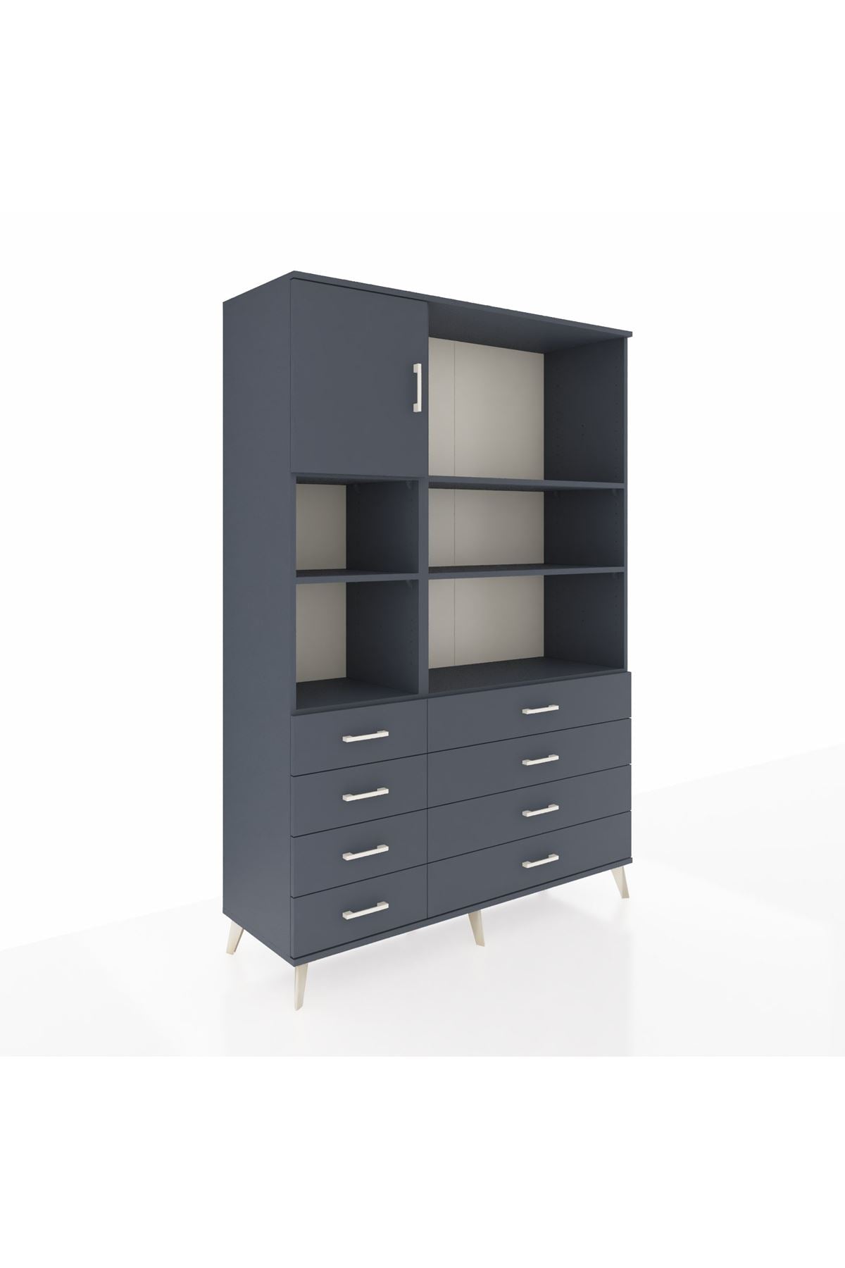 Hyperion Dolap 7 Raflı 8 Çekmeceli Tek Kapaklı  132x44x195 Antrasit-Antrasit/Antrasit