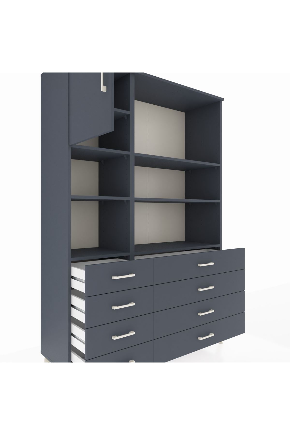 Hyperion Dolap 7 Raflı 8 Çekmeceli Tek Kapaklı  132x44x195 Antrasit-Antrasit/Antrasit