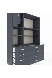 Hyperion Dolap 7 Raflı 8 Çekmeceli Tek Kapaklı  132x44x195 Antrasit-Antrasit/Antrasit