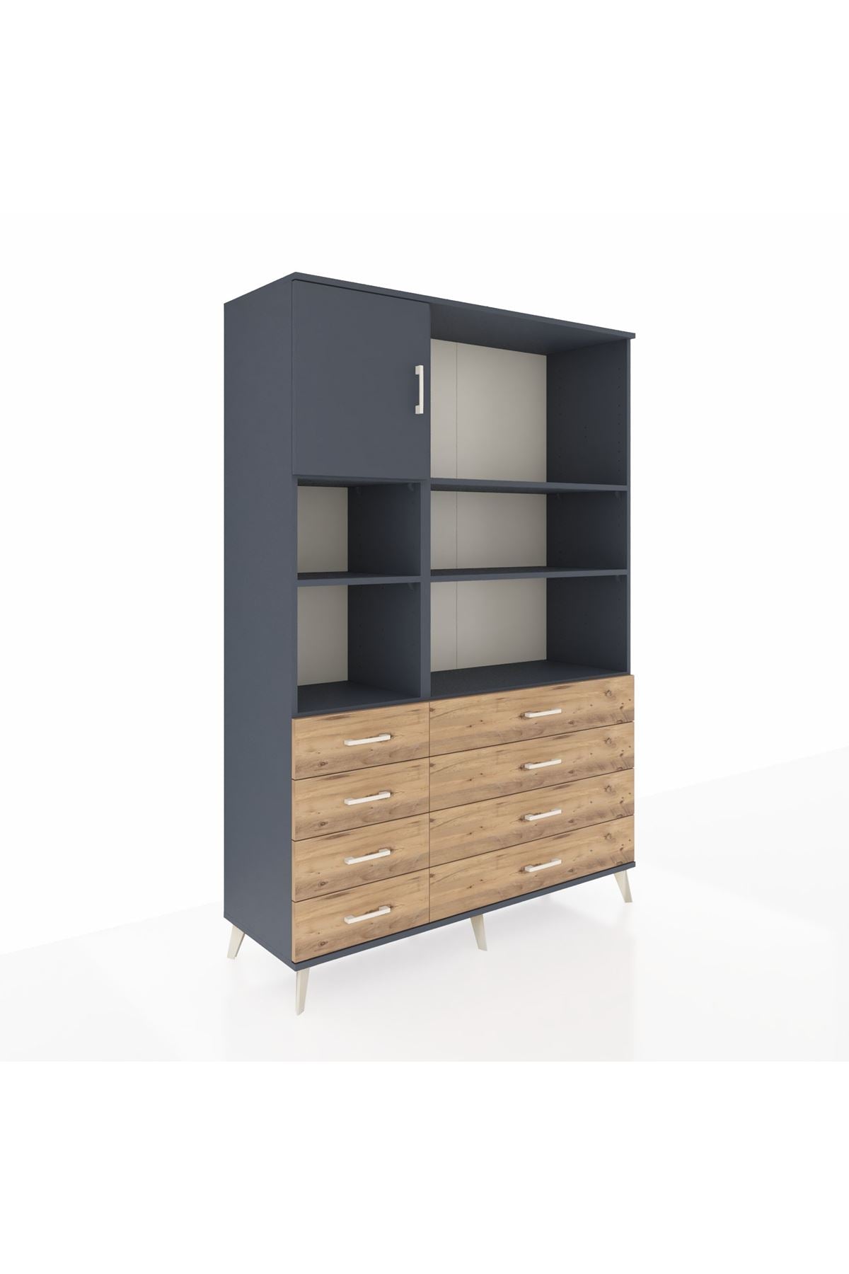 Hyperion Dolap 7 Raflı 8 Çekmeceli Tek Kapaklı  132x44x195 Antrasit-Antrasit/Çam