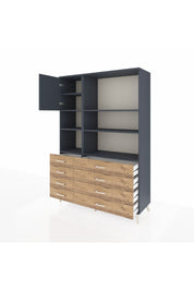 Hyperion Dolap 7 Raflı 8 Çekmeceli Tek Kapaklı  132x44x195 Antrasit-Antrasit/Çam