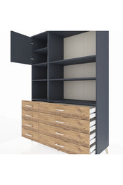 Hyperion Dolap 7 Raflı 8 Çekmeceli Tek Kapaklı  132x44x195 Antrasit-Antrasit/Çam