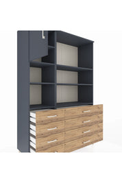 Hyperion Dolap 7 Raflı 8 Çekmeceli Tek Kapaklı  132x44x195 Antrasit-Antrasit/Çam