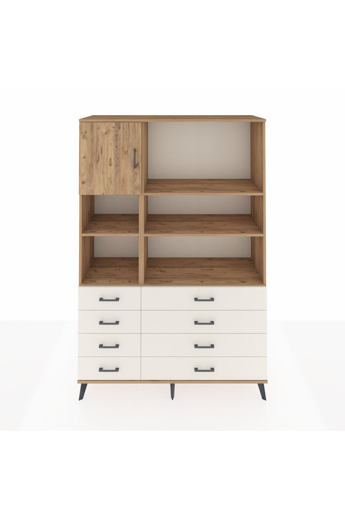 Hyperion Dolap 7 Raflı 8 Çekmeceli Tek Kapaklı  132x44x195 Çam-Çam/Aytaşı