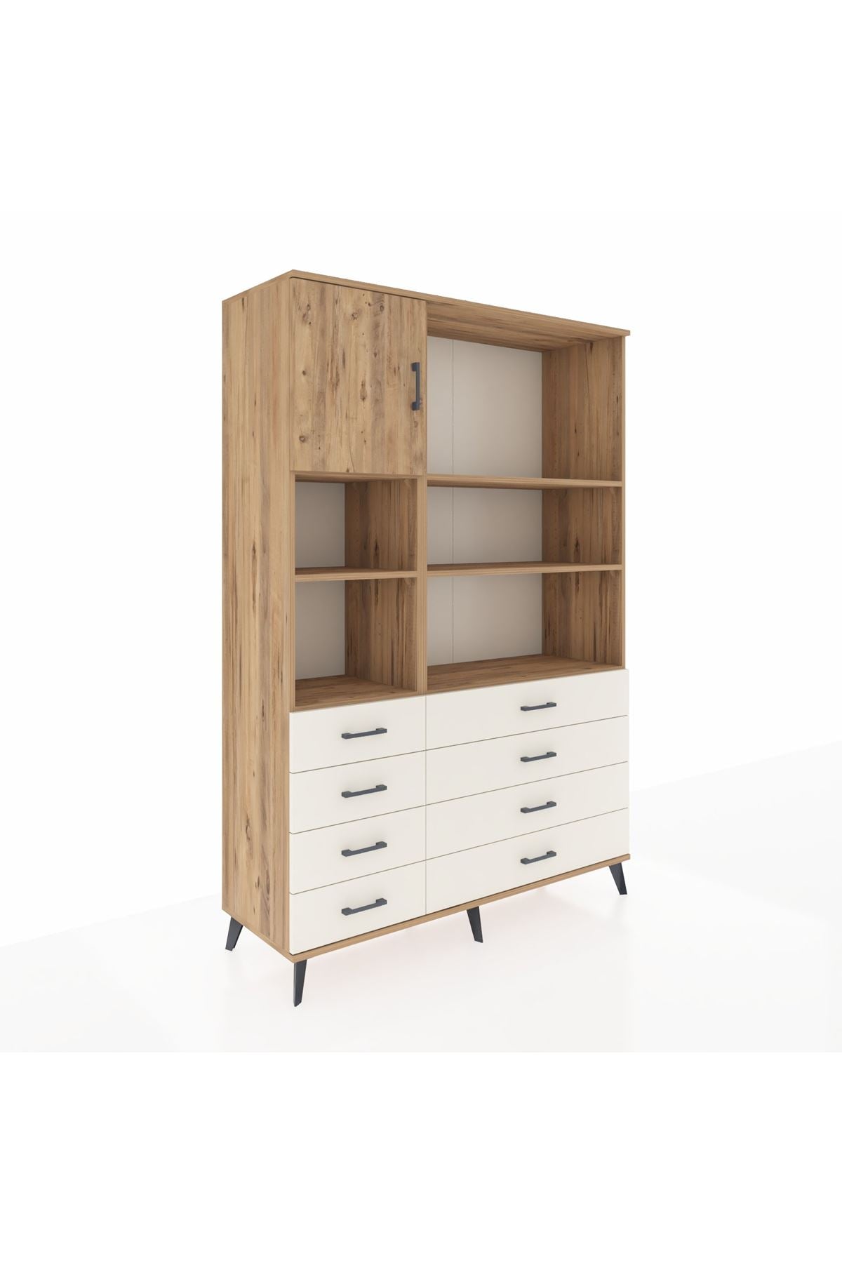 Hyperion Dolap 7 Raflı 8 Çekmeceli Tek Kapaklı  132x44x195 Çam-Çam/Aytaşı