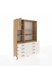 Hyperion Dolap 7 Raflı 8 Çekmeceli Tek Kapaklı  132x44x195 Çam-Çam/Aytaşı