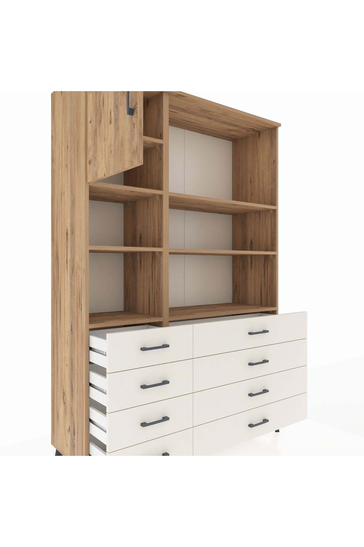 Hyperion Dolap 7 Raflı 8 Çekmeceli Tek Kapaklı  132x44x195 Çam-Çam/Aytaşı