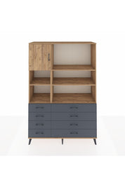 Hyperion Dolap 7 Raflı 8 Çekmeceli Tek Kapaklı  132x44x195 Çam-Çam/Antrasit