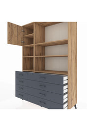 Hyperion Dolap 7 Raflı 8 Çekmeceli Tek Kapaklı  132x44x195 Çam-Çam/Antrasit