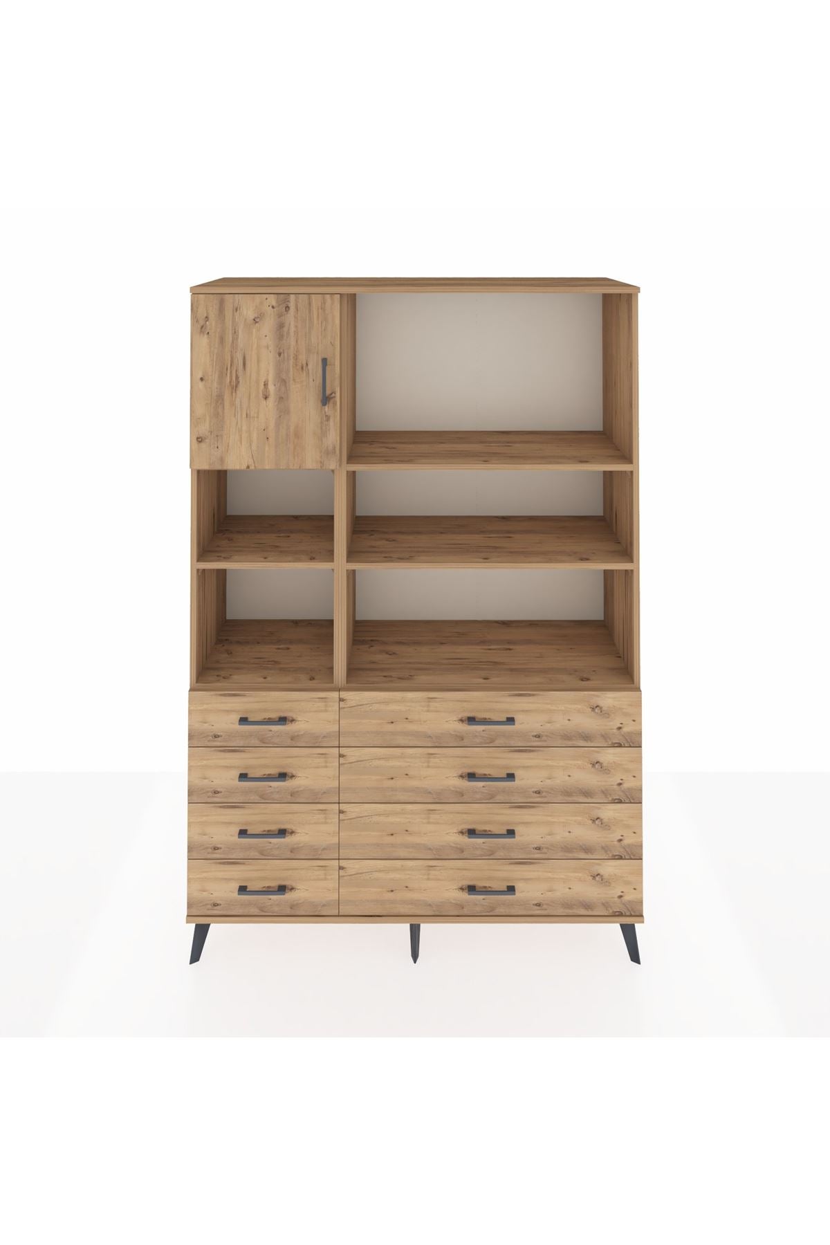 Hyperion Dolap 7 Raflı 8 Çekmeceli Tek Kapaklı  132x44x195 Çam-Çam/Çam