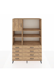 Hyperion Dolap 7 Raflı 8 Çekmeceli Tek Kapaklı  132x44x195 Çam-Çam/Çam