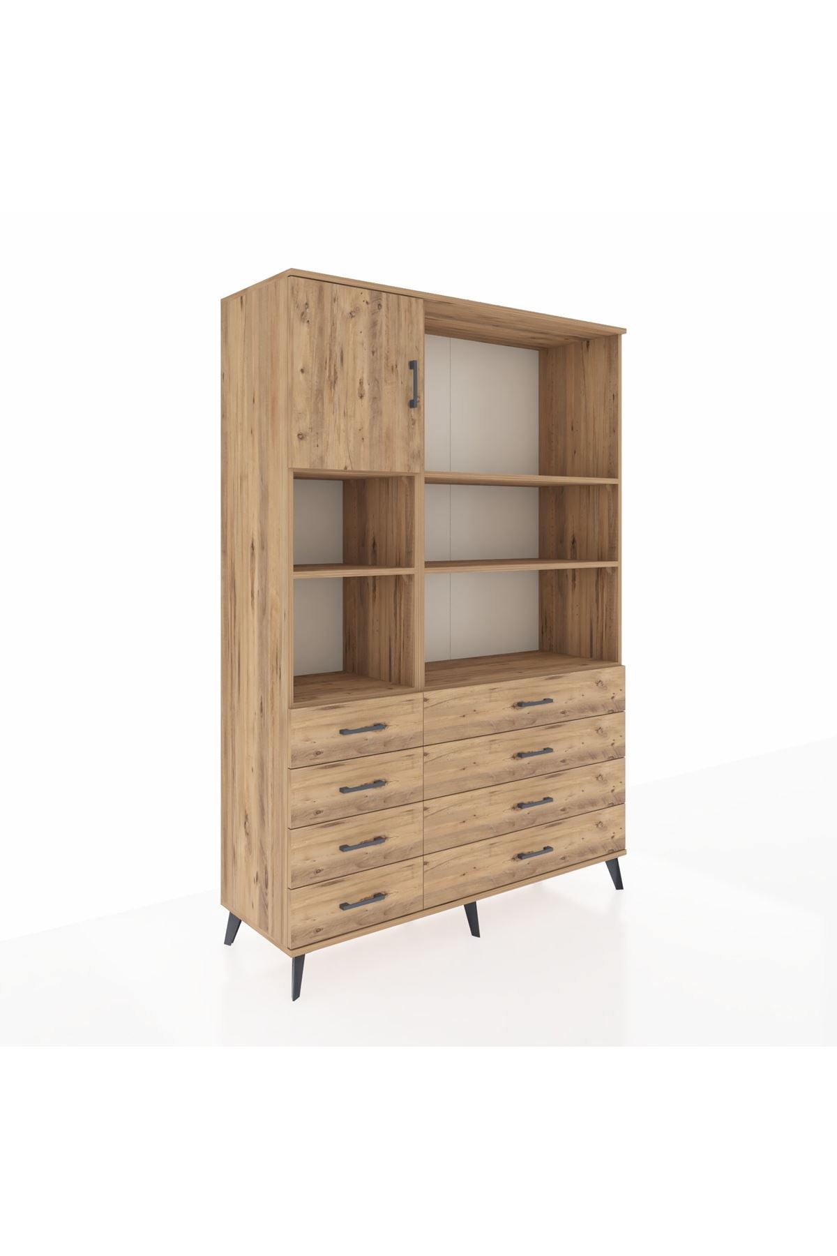 Hyperion Dolap 7 Raflı 8 Çekmeceli Tek Kapaklı  132x44x195 Çam-Çam/Çam