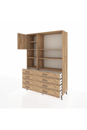 Hyperion Dolap 7 Raflı 8 Çekmeceli Tek Kapaklı  132x44x195 Çam-Çam/Çam