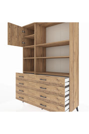 Hyperion Dolap 7 Raflı 8 Çekmeceli Tek Kapaklı  132x44x195 Çam-Çam/Çam