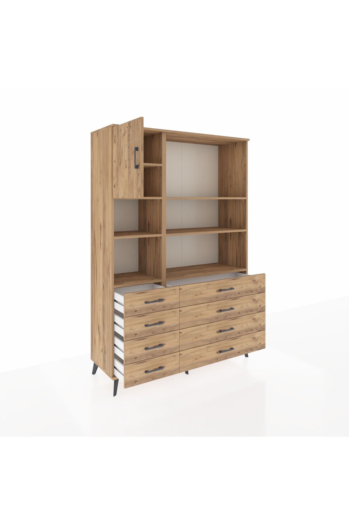 Hyperion Dolap 7 Raflı 8 Çekmeceli Tek Kapaklı  132x44x195 Çam-Çam/Çam