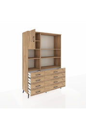 Hyperion Dolap 7 Raflı 8 Çekmeceli Tek Kapaklı  132x44x195 Çam-Çam/Çam