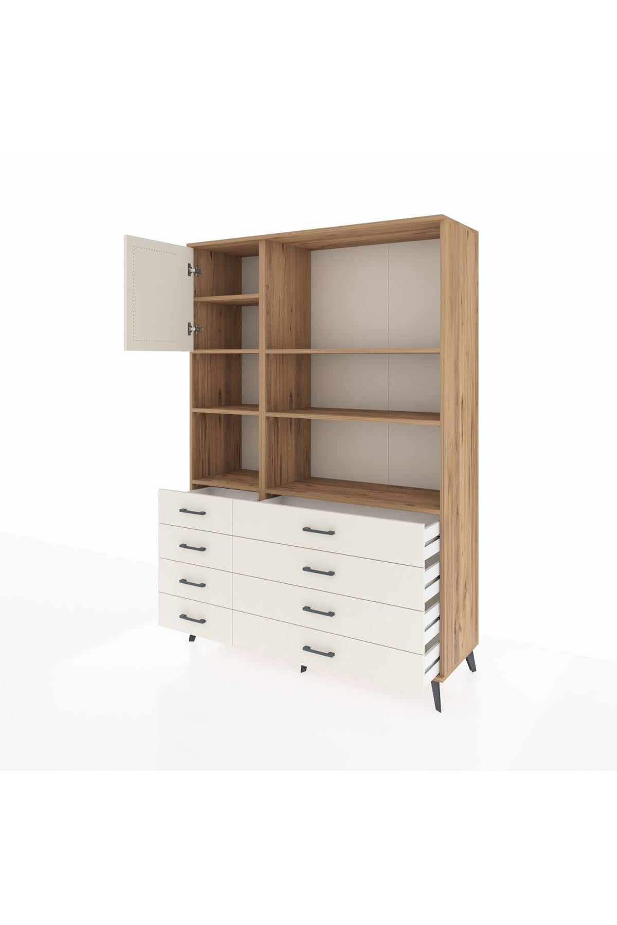 Hyperion Dolap 7 Raflı 8 Çekmeceli Tek Kapaklı  132x44x195 Çam-Aytaşı/Aytaşı