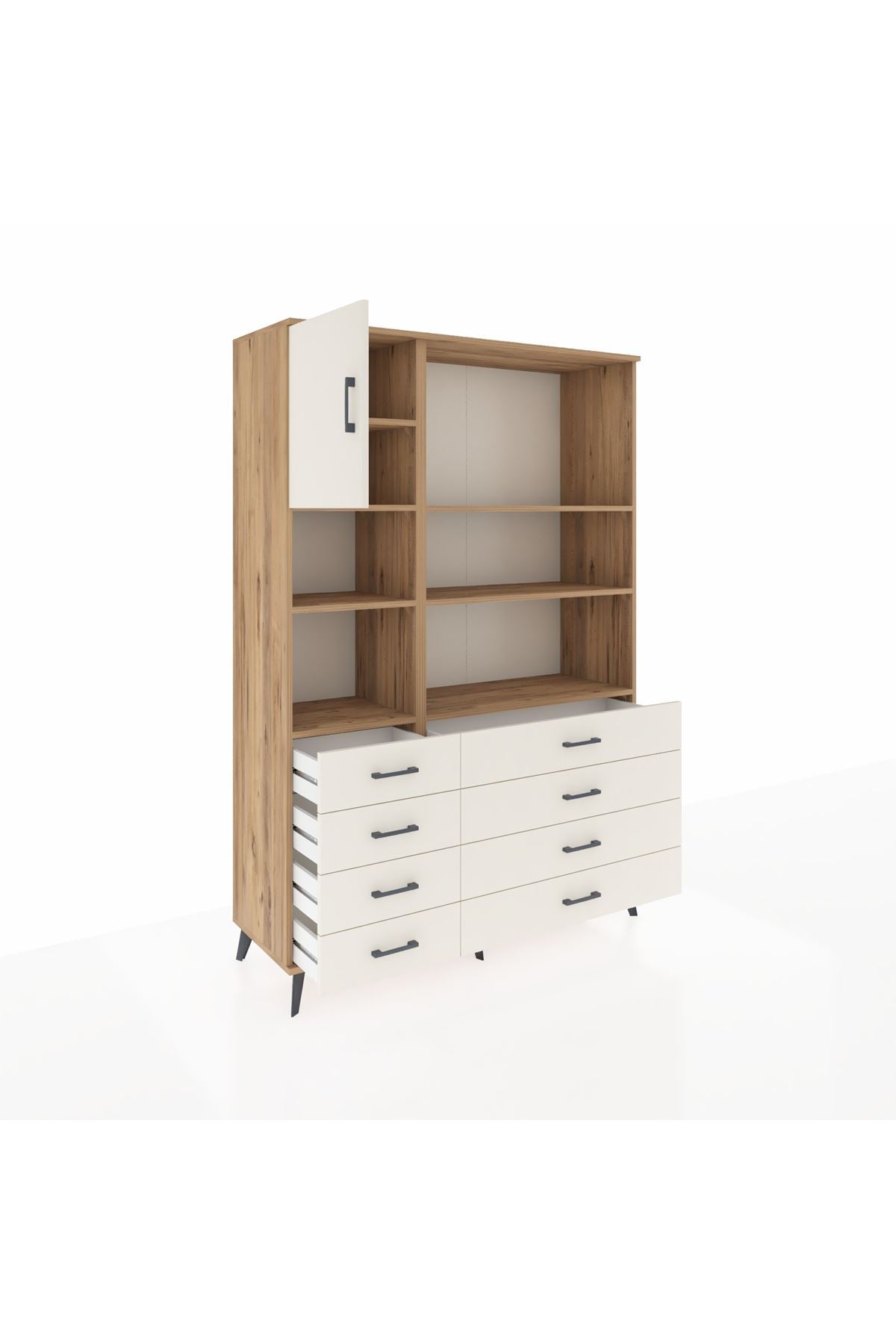 Hyperion Dolap 7 Raflı 8 Çekmeceli Tek Kapaklı  132x44x195 Çam-Aytaşı/Aytaşı