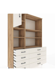 Hyperion Dolap 7 Raflı 8 Çekmeceli Tek Kapaklı  132x44x195 Çam-Aytaşı/Aytaşı