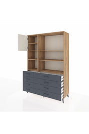 Hyperion Dolap 7 Raflı 8 Çekmeceli Tek Kapaklı  132x44x195 Çam-Aytaşı/Antrasit